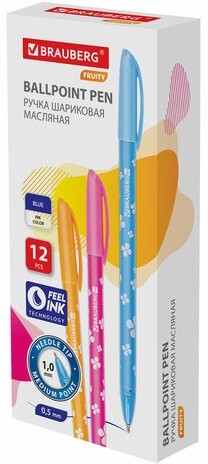 Ручка шариковая масляная BRAUBERG "FRUITY SF", СИНЯЯ, с узором, узел 1 мм, линия письма 0,5 мм, 142653