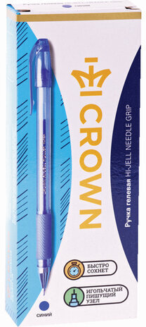 Ручка гелевая с грипом CROWN "Hi-Jell Needle Grip", СИНЯЯ, узел 0,7 мм, линия письма 0,5 мм, HJR-500RNB