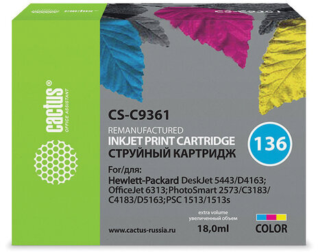 Картридж струйный CACTUS (CS-C9361) для HP Officejet 6313/Photosmart C3183, цветной