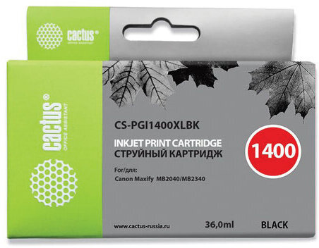 Картридж струйный CACTUS (CS-PGI1400XLBK) для CANON МВ2040/МВ2340, черный