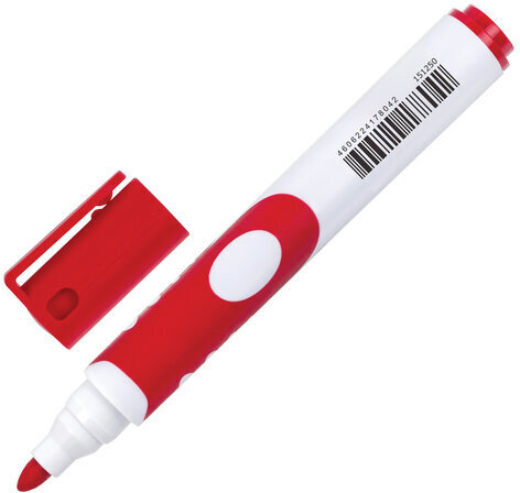 Маркер стираемый для белой доски КРАСНЫЙ, BRAUBERG "SOFT", 5 мм, резиновая вставка, 151250