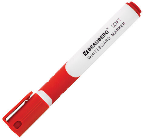 Маркер стираемый для белой доски КРАСНЫЙ, BRAUBERG "SOFT", 5 мм, резиновая вставка, 151250