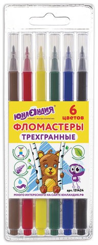 Фломастеры ЮНЛАНДИЯ 6 цветов, &quot;ЗООПАРК&quot;, трехгранные, вентилируемый колпачок, 151424