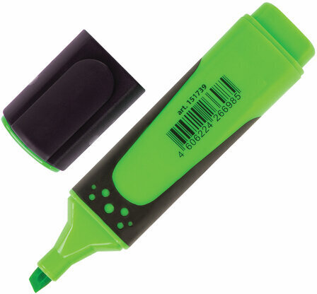 Текстовыделитель BRAUBERG "SUPER", ЗЕЛЕНЫЙ, прорезиненный корпус, линия 1-5 мм, 151739