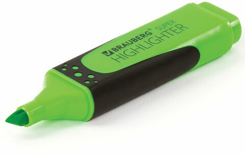 Текстовыделитель BRAUBERG "SUPER", ЗЕЛЕНЫЙ, прорезиненный корпус, линия 1-5 мм, 151739
