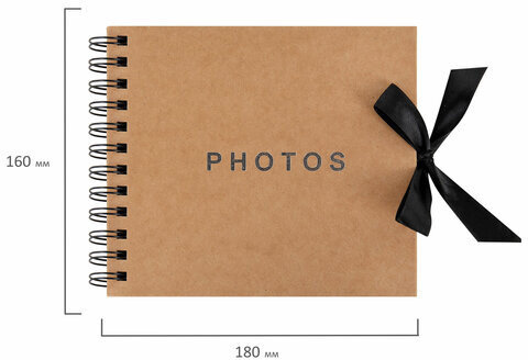 Фотоальбом 16х18 см, 20 черных листов, обложка КРАФТ, уголки/стикеры/ручка/клей, BRG Black&Kraft, 880652