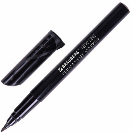 Маркер перманентный (нестираемый) BRAUBERG NEW LINE, ЧЕРНЫЙ, круглый наконечник 2 мм, 152209