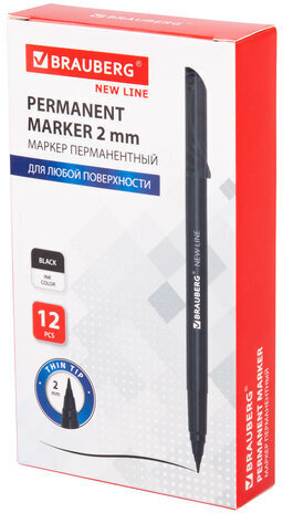 Маркер перманентный (нестираемый) BRAUBERG NEW LINE, ЧЕРНЫЙ, круглый наконечник 2 мм, 152209