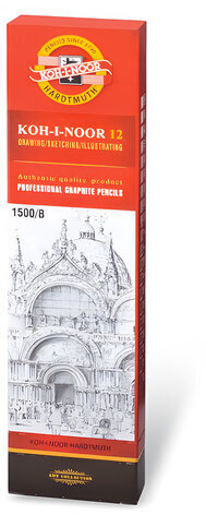 Карандаш чернографитный KOH-I-NOOR 1500, 1 шт., B, корпус желтый, заточенный, 150000B01170RU