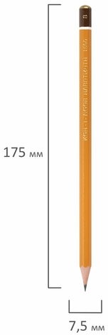 Карандаш чернографитный KOH-I-NOOR 1500, 1 шт., B, корпус желтый, заточенный, 150000B01170RU