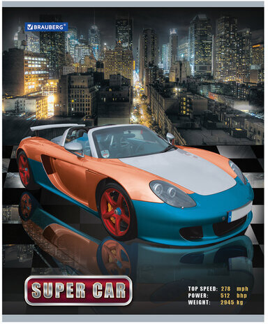 Тетрадь А5, 48 л., BRAUBERG, клетка, обложка картон, АВТО, 401282