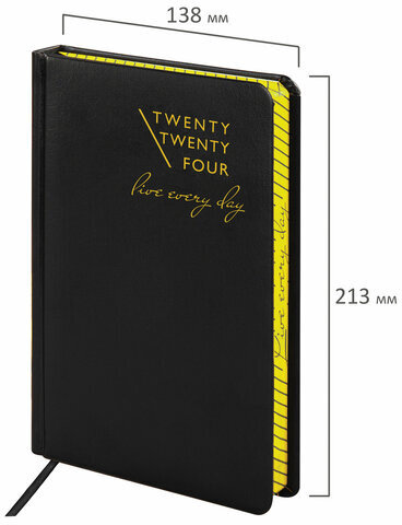 Ежедневник датированный 2024 А5 138x213 мм BRAUBERG "Chameleon", под кожу, черный/желтый, 114927