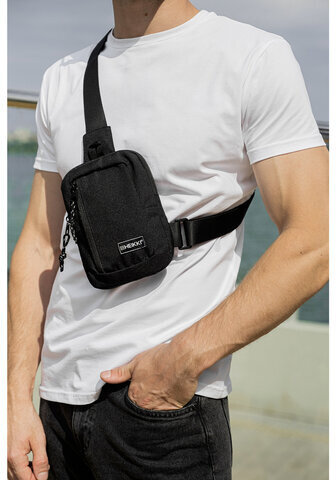 Сумка на плечо HEIKKI BLASTER (ХЕЙКИ) с карманом, черная, 20х14х5 см, 272634