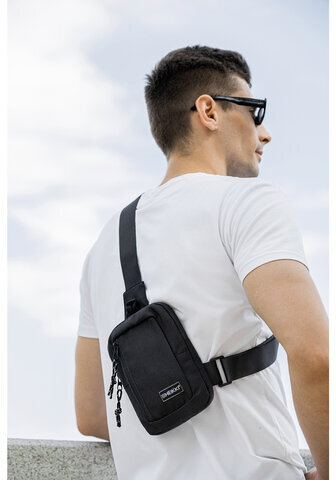 Сумка на плечо HEIKKI BLASTER (ХЕЙКИ) с карманом, черная, 20х14х5 см, 272634