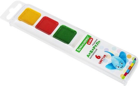 Краски акварельные BRAUBERG KIDS, медовые, 6 цветов, квадратные кюветы, пластиковый пенал, 192281