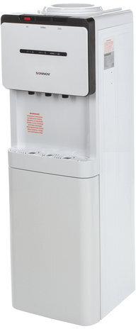 Кулер для воды SONNEN FSE-03, напольный, НАГРЕВ/ОХЛАЖДЕНИЕ ЭЛЕКТРОННОЕ, шкаф, 3 крана, белый/черный, 453979