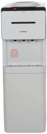 Кулер для воды SONNEN FSE-03, напольный, НАГРЕВ/ОХЛАЖДЕНИЕ ЭЛЕКТРОННОЕ, шкаф, 3 крана, белый/черный, 453979