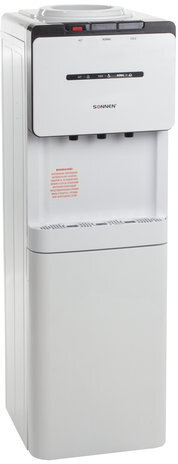 Кулер для воды SONNEN FSE-03, напольный, НАГРЕВ/ОХЛАЖДЕНИЕ ЭЛЕКТРОННОЕ, шкаф, 3 крана, белый/черный, 453979