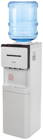 Кулер для воды SONNEN FSE-03, напольный, НАГРЕВ/ОХЛАЖДЕНИЕ ЭЛЕКТРОННОЕ, шкаф, 3 крана, белый/черный, 453979