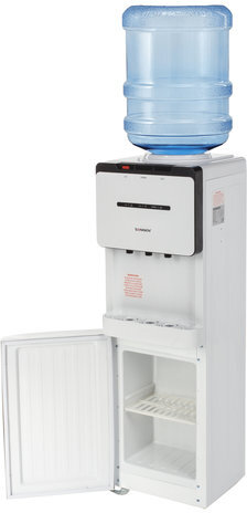 Кулер для воды SONNEN FSE-03, напольный, НАГРЕВ/ОХЛАЖДЕНИЕ ЭЛЕКТРОННОЕ, шкаф, 3 крана, белый/черный, 453979