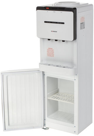 Кулер для воды SONNEN FSE-03, напольный, НАГРЕВ/ОХЛАЖДЕНИЕ ЭЛЕКТРОННОЕ, шкаф, 3 крана, белый/черный, 453979