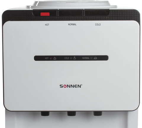 Кулер для воды SONNEN FSE-03, напольный, НАГРЕВ/ОХЛАЖДЕНИЕ ЭЛЕКТРОННОЕ, шкаф, 3 крана, белый/черный, 453979
