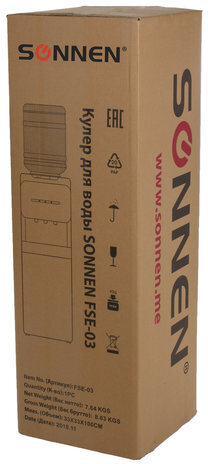 Кулер для воды SONNEN FSE-03, напольный, НАГРЕВ/ОХЛАЖДЕНИЕ ЭЛЕКТРОННОЕ, шкаф, 3 крана, белый/черный, 453979