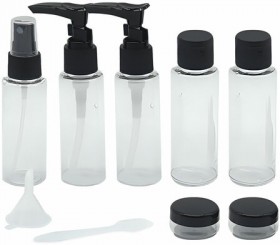 Дорожный набор флаконов в косметичке с наклейками, 7 флаконов (5х50 мл, 2х10 мл), DASWERK, 609298