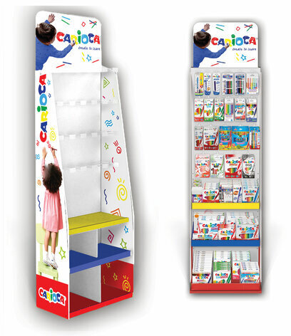 Стойка для размещения товара напольная усиленная CARIOCA, 200х60х40 см, 3 полки, 25 крючков, картон, 504865