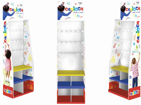 Стойка для размещения товара напольная усиленная CARIOCA, 200х60х40 см, 3 полки, 25 крючков, картон, 504865