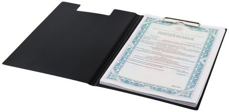 Папка-планшет BRAUBERG "Стандарт", А4 (310х230 мм), с прижимом и крышкой, пластик, черная, 0,9 мм, 221646