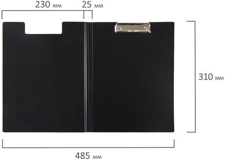 Папка-планшет BRAUBERG "Стандарт", А4 (310х230 мм), с прижимом и крышкой, пластик, черная, 0,9 мм, 221646