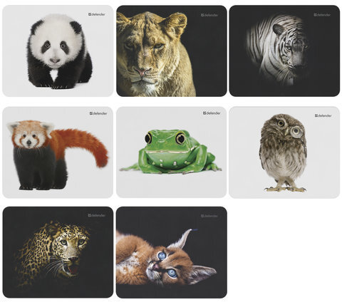 Коврик для мыши DEFENDER Wild Animals, резина+джерси, 220x180x2 мм, 8 видов, 50803