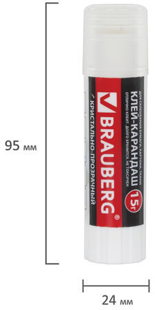 Клей-карандаш BRAUBERG "Crystal", прозрачный, 15 г, 224337