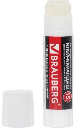 Клей-карандаш BRAUBERG "Crystal", прозрачный, 15 г, 224337