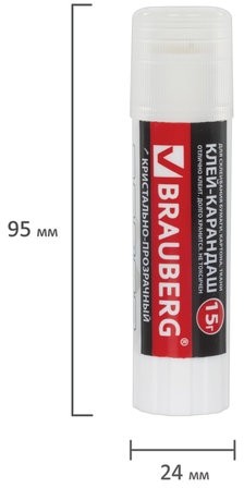 Клей-карандаш BRAUBERG "Crystal", прозрачный, 15 г, 224337