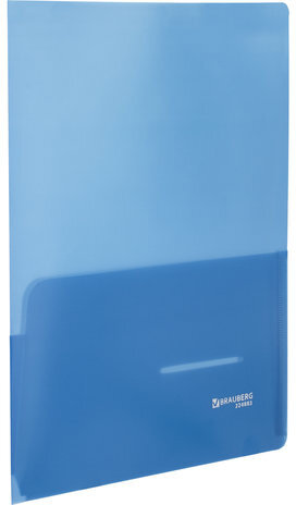 Папка-уголок с 2 карманами BRAUBERG, синяя, 0,18 мм, 224883