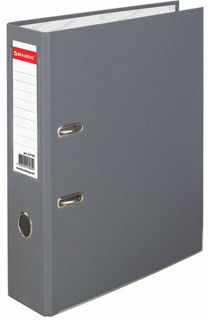 Папка-регистратор BRAUBERG с покрытием из ПВХ, 80 мм, с уголком, серая (удвоенный срок службы), 227190