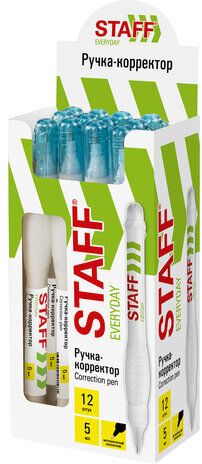 Ручка-корректор STAFF "EVERYDAY", 5 мл, металлический наконечник, круглый корпус, 227567