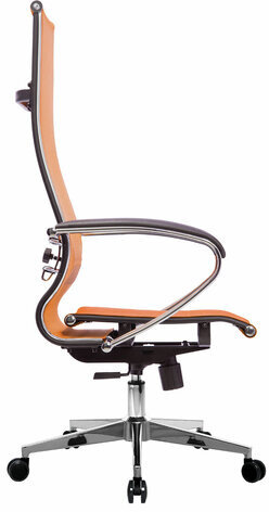 Кресло офисное МЕТТА "К-7" хром, прочная сетка, сиденье и спинка регулируемые, оранжевое.