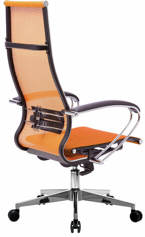 Кресло офисное МЕТТА "К-7" хром, прочная сетка, сиденье и спинка регулируемые, оранжевое.