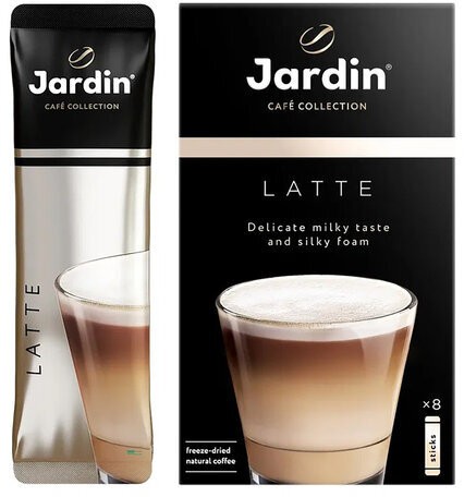 Кофе растворимый порционный JARDIN "3 в 1 Латте", КОМПЛЕКТ 8 пакетиков по 18 г, 1693-10