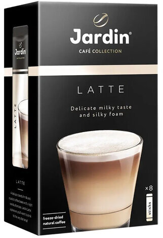 Кофе растворимый порционный JARDIN "3 в 1 Латте", КОМПЛЕКТ 8 пакетиков по 18 г, 1693-10