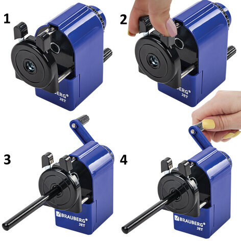 Точилка механическая BRAUBERG "JET", металлический механизм, корпус синий, 229570