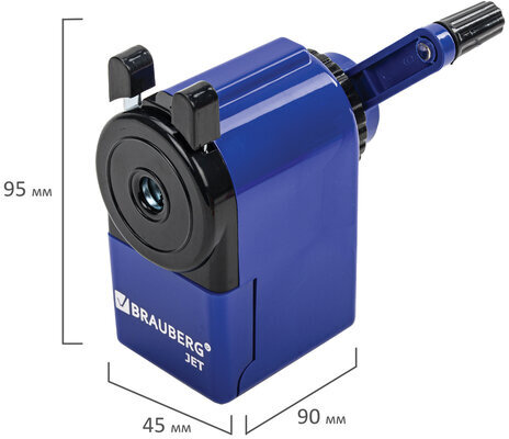 Точилка механическая BRAUBERG "JET", металлический механизм, корпус синий, 229570