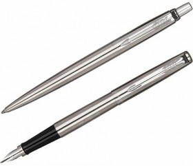 Набор PARKER "Jotter Stainless Steel GT": шариковая ручка синяя и перьевая ручка синяя, 2093258