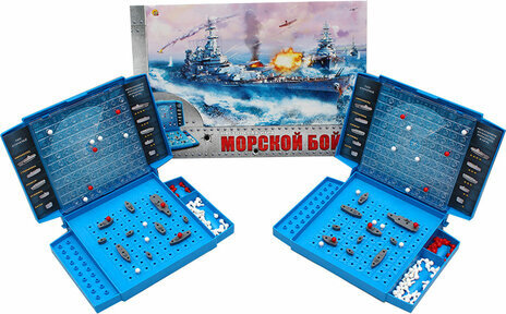 Игра настольная "Морской бой", игровое поле 2 шт., фишки, фигурки кораблей, РЫЖИЙ КОТ, ИН-1760