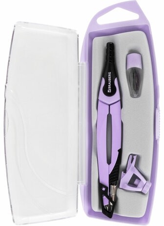 Готовальня BRAUBERG ULTRA, 4 предмета: циркуль 135 мм, запасной грифель, насадка, лавандовый цвет, 210823