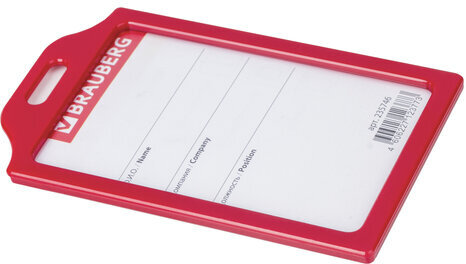 Бейдж вертикальный жесткокаркасный (85х55 мм), без держателя, КРАСНЫЙ, BRAUBERG, 235746