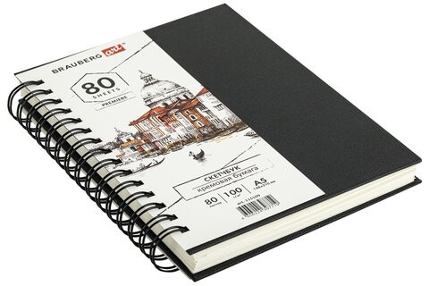 Скетчбук, слоновая кость 100 г/м2, 148х210 мм, 80 л., гребень, твердая обложка, BRAUBERG ART, 115109